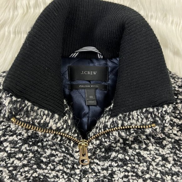 J. Crew‎ Size 00 Black White Speckled Boucle Lodge Coat H2632 - Picture 5 of 13